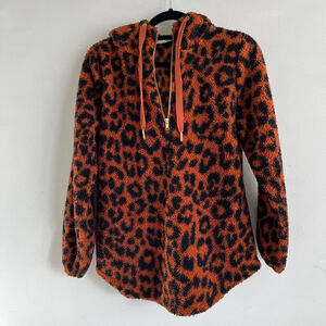 Women's LOFT Leopard Print Fleece Pullover S Orange